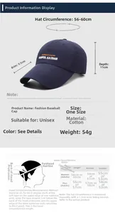 Tabla de tallas detallada para gorra de algodón transpirable con 56-60cm de contorno
