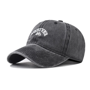 Casquette de baseball en coton délavé gris foncé avec broderie LQUIVER et style vintage