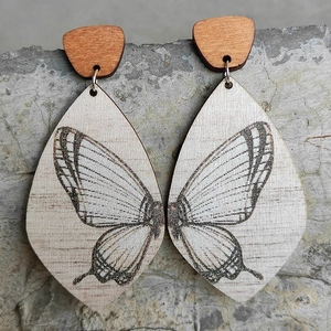 Boucles D'Oreilles Pendantes En Bois Imprimé Ailes De Papillon Avec Tige En Acier Bijoux Bohèmes Colorés Pour Femmes