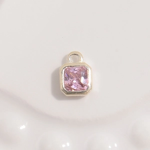 S925 sterling silver square pendant with pink cubic zirconia stone for DIY jewelry