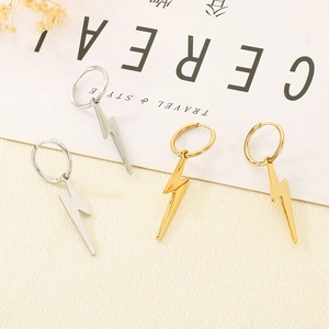 Polished lightning bolt hoop earrings in gold and silver finish for men and women