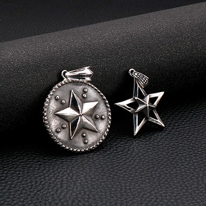 Pendentif Pièce Ronde Étoile Pentagramme En Acier Inoxydable Vintage Pour Hommes Bijoux Hip Hop Rétro Tendance Argenté