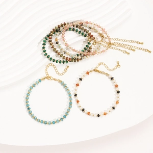Bracelets de perles en pierre naturelle bohème avec chaîne dorée réglable pour femme