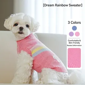 Pet Sweater Vest Knitted Rainbow Striped Cartoon Puppy Cat Clothes Warm Autumn Winter Rabbit Cashmere Core Spun Yarn