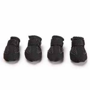 Set of 4 breathable black mesh dog shoes with suede detailing for summer walking