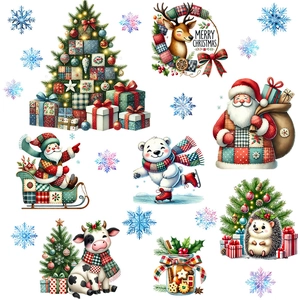 Christmas wall stickers set featuring Santa, reindeer and snowman in patchwork art style