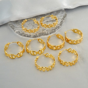 Boucles D'oreilles Créoles En Acier Inoxydable Pour Femmes Plaqué Or 18K Cœur Étoile Géométrique Mode Minimaliste