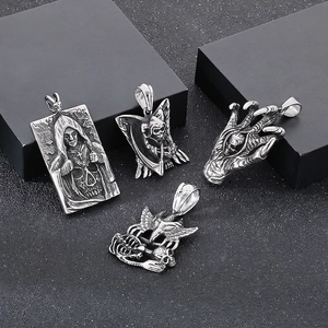 Gothic Grim Reaper Pendant Necklace Stainless Steel Skull Skeleton Cross Punk Vintage Jewelry For Men