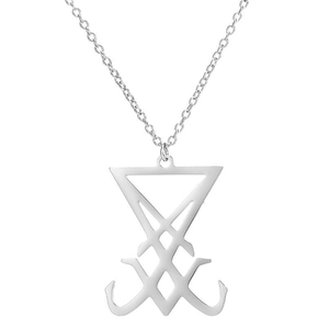 Collier avec pendentif Sceau de Lucifer en acier inoxydable poli et chaîne à anneaux fins