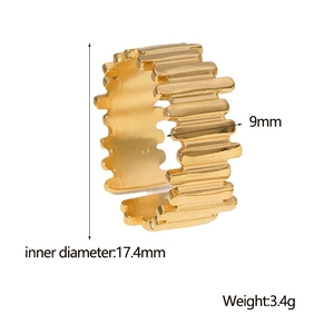 Gold stainless steel irregular textured open ring with 17.4mm diameter and 9mm width