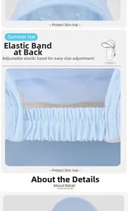 Detail of adjustable elastic back strap on light blue ponytail sun hat for women