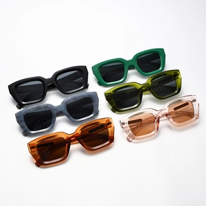 Fashionable rectangle sunglasses set with multiple vintage thick frames in diverse colors