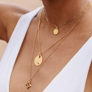 Layered 925 sterling silver gold beaded necklaces with a stylish letter P pendant