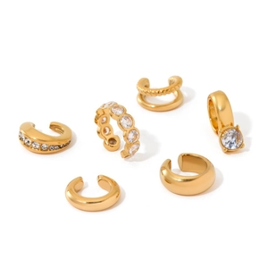 Σετ έξι σκουλαρίκια ear cuffs από ανοξείδωτο ατσάλι 18k με ζιργκόν για γυναίκες, χωρίς τρύπα