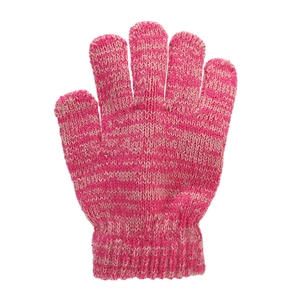 Detail of pink and grey striped knitted gloves with elastic ribbed cuffs for kids
