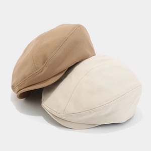 Japanese retro solid color canvas beret hats for women in khaki and ivory white