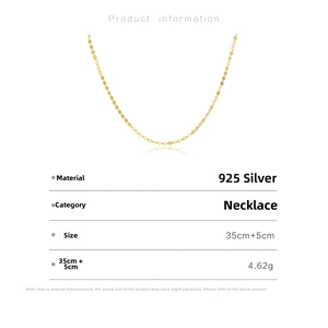 Detailed specs of S925 sterling silver gold box chain necklace with dimensions and weight