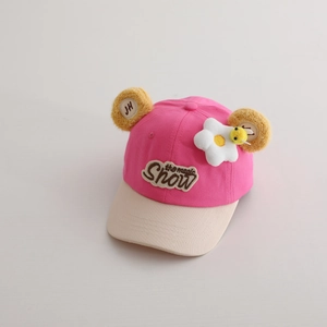 Casquette de baseball rose pour enfants avec oreilles en peluche et broderie abeille.