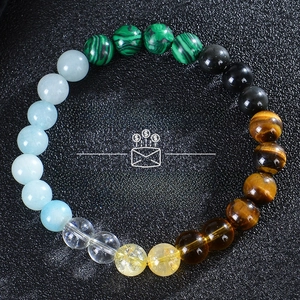 Beaded Bracelet Natural Tiger Eye Citrine Malachite Stone Wealth Success Prosperity Attraction Healing Energy Elastic Unisex