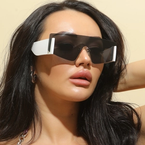 Rimless One Piece Shield Sunglasses Oversized Square Goggle Eyewear Futuristic Fashion For Women Men Outdoor Sun Protection