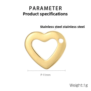 Detailed view of an 11mm hollow gold heart pendant made of durable stainless steel