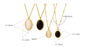 Detailed size comparison of opal pendant necklaces in gold plated titanium steel