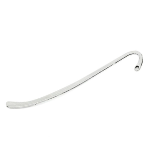 Polished silver-plated curved metal bookmark with a small circular hanging hole
