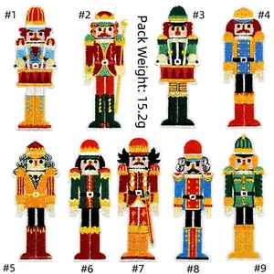 Detailed embroidery view of 9 Nutcracker soldier patches with vibrant threads and fine stitching