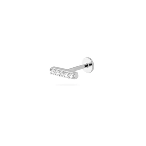 Close-up of S925 sterling silver flat back stud earring with five sparkling cubic zirconia