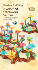 DIY garden building blocks set with colorful flowers and butterflies for creative play
