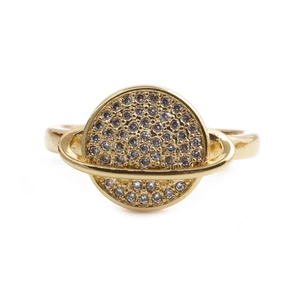 Golden planet ring with cubic zirconia saturn design and adjustable open band