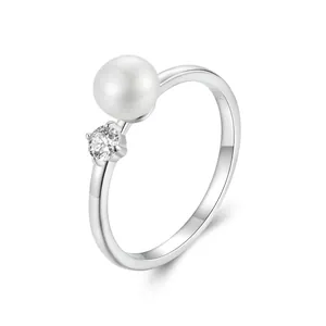 Elegant Natural Artificial Pearl Moissanite Ring 925 Sterling Silver White Gold Plated Luxury Commute Jewelry For Women