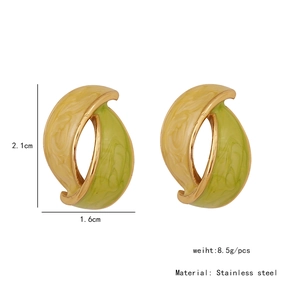 Detailed view of bicolor enamel stainless steel earrings with size and weight info