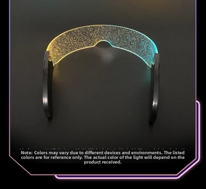 Macro view of LED cyberpunk glasses with gradient orange to green lighting and glitter finish