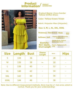 Detaillierte Größentabelle für das schulterfreie Chiffon-Maxikleid mit Maßangaben