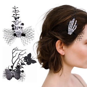 Pince À Cheveux Halloween Plastique Polyester Maille Main Squelette Papillon Crâne Gothique Sombre Horreur Coiffure Fête