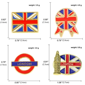 Lot de quatre pin's émaillés thème Londres avec Big Ben et drapeaux britanniques