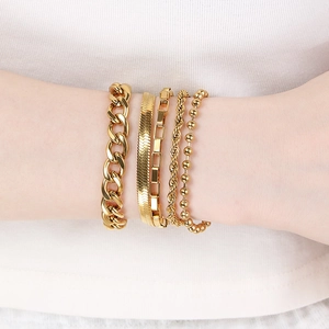 Fashion Bracelet 18K Gold Plated Stainless Steel Cuban Snake Box Rope Ball Chain Stackable Hand Jewelry For Women Men