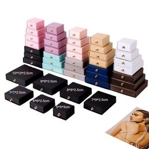 Multi-colored drawer-style kraft paper jewelry boxes for rings and necklaces
