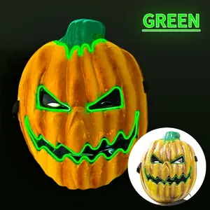 LED Glowing Pumpkin Mask Halloween Light Up Plastic EL Wire Scary Face Cover Cosplay Party Decoration For Adults