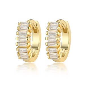 925 Sterling Silver Huggie Earrings with Baguette Cut Zircon stones in 18K Gold Finish