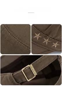 Detail der Feldmütze mit Twill-Baumwolle, Sternstickerei und Vintage-Metallschnalle