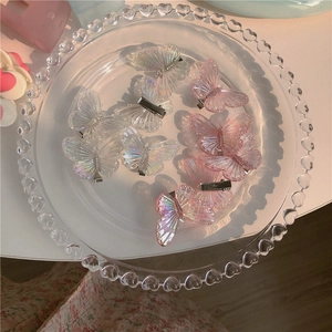 Barrettes papillon holographiques rose et transparent avec pince crocodile en métal