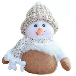 Knitted snowman plush doll with pompom hat and carrot nose for Christmas decoration