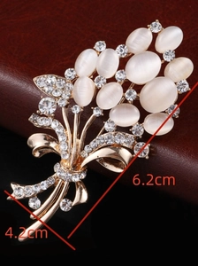 Fashion opal flower brooch rhinestone metallic bouquet pin elegant women apparel accessories