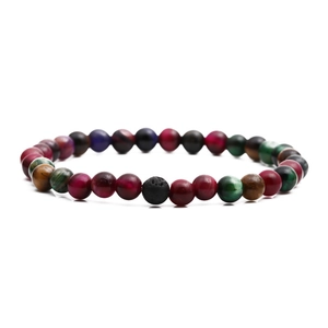 Mixed color tiger eye and volcanic stone bead bracelet for women on white background