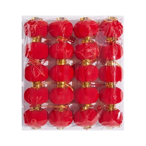 Set of 16 Chinese red flocked mini lanterns in a 4x4 array for festival decoration