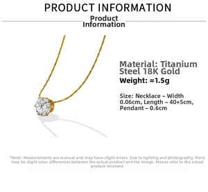 Detail of 18K gold-plated titanium steel necklace with a round brilliant-cut solitaire pendant