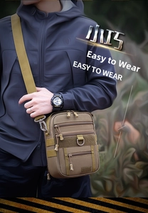 Tactical khaki shoulder bag featuring durable nylon fabric and modular webbing system