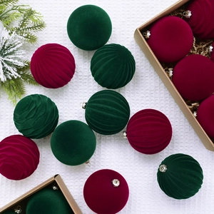 Flocked Velvet Christmas Ball Ornaments Plastic Elegant Holiday Tree Hanging Decorations Mixed Textures